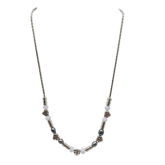 Brighton Heart Bar Pearl Blue Chalcedony Necklace 17"-18" Adjustable Chain - Picture 1 of 6